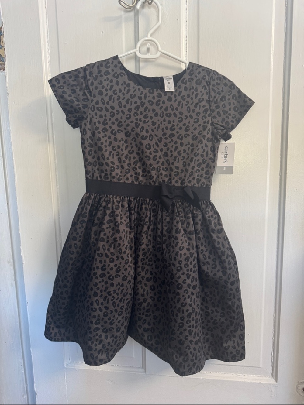 NWT-Carter's Black and Gray Leopard Print Party Dress with Waist Bow